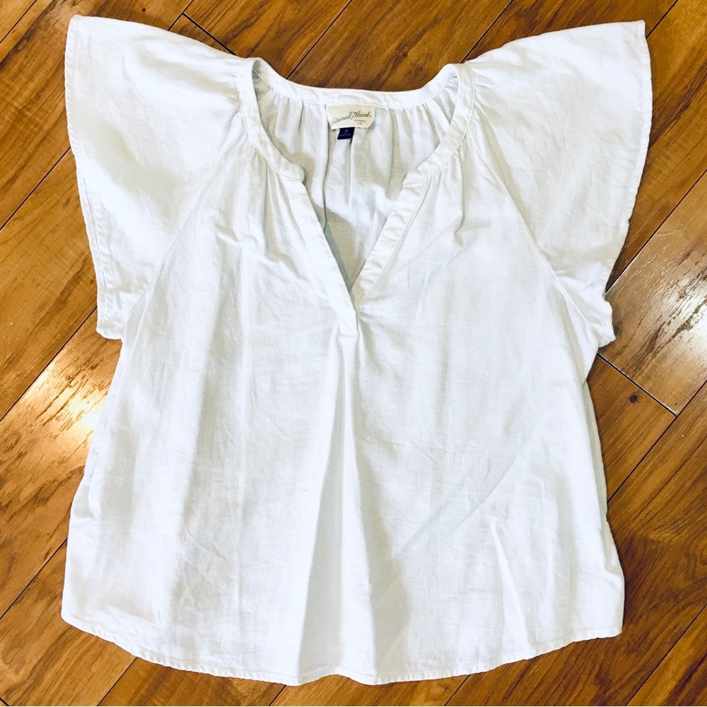 White boho summer beach coastal tee shirt blouse top shirt linen rayon medium - Picture 3 of 7